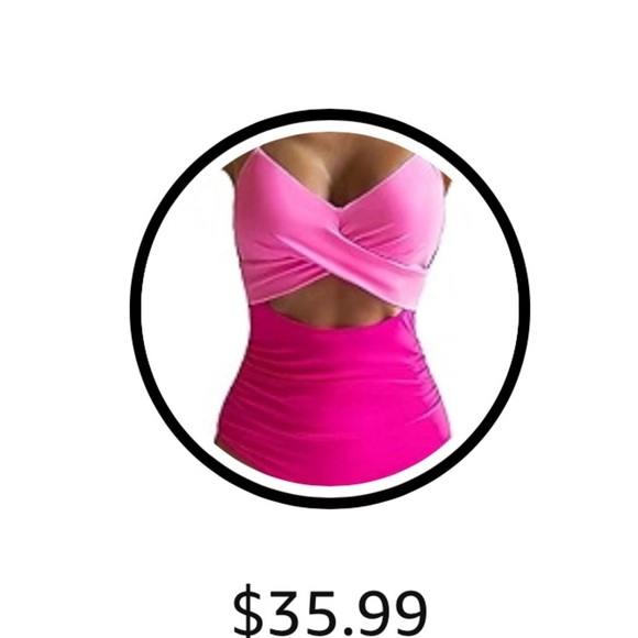 NEW-2025 Pink 2Tone Cut out Full Coverage 
Bathing suit Swimsuit 🌸 - Picture 1 of 11